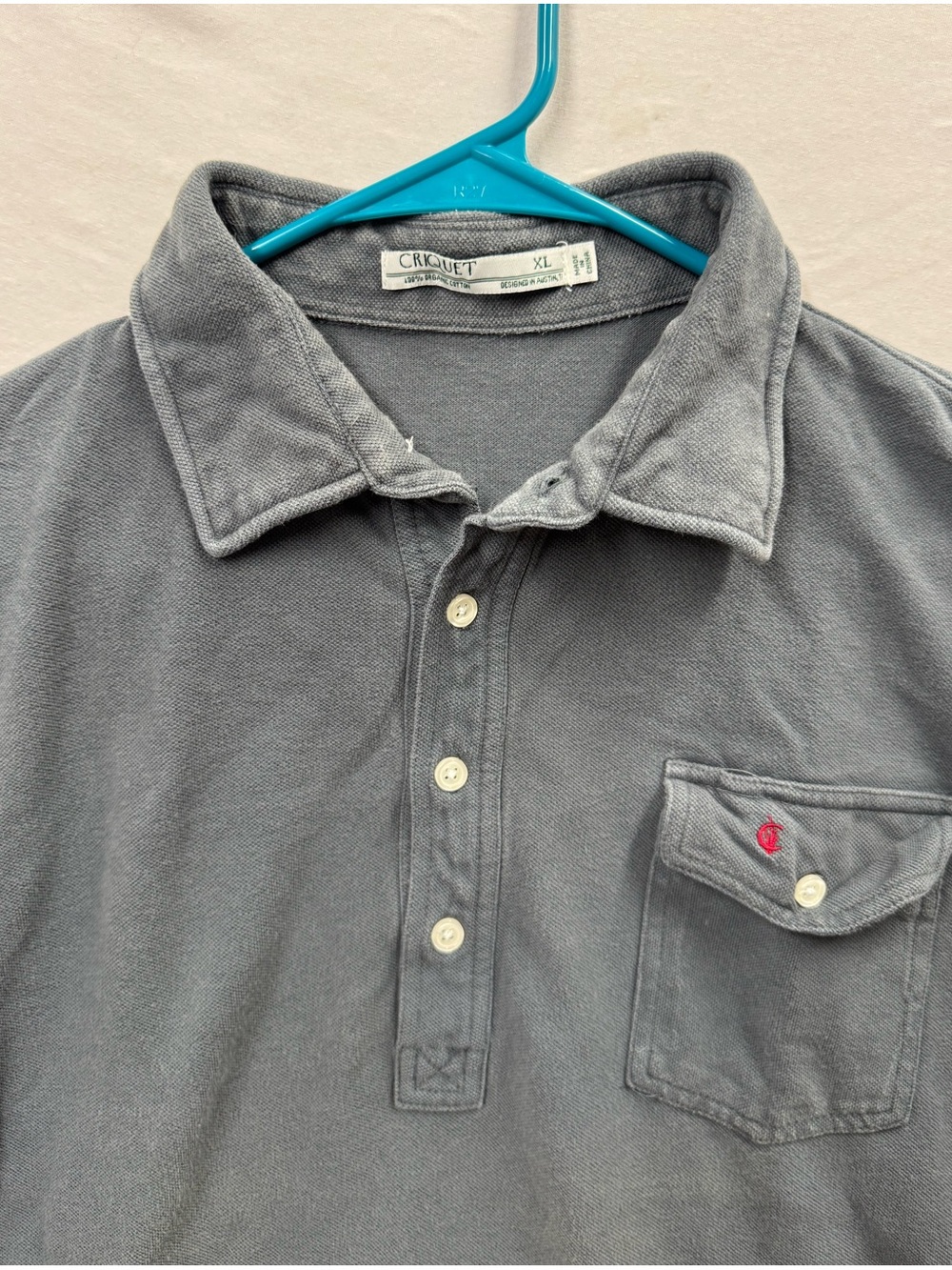 Criquet Shirt Mens XL Gray Long Sleeve Polo Organic Cotton Golf Casual Preppy